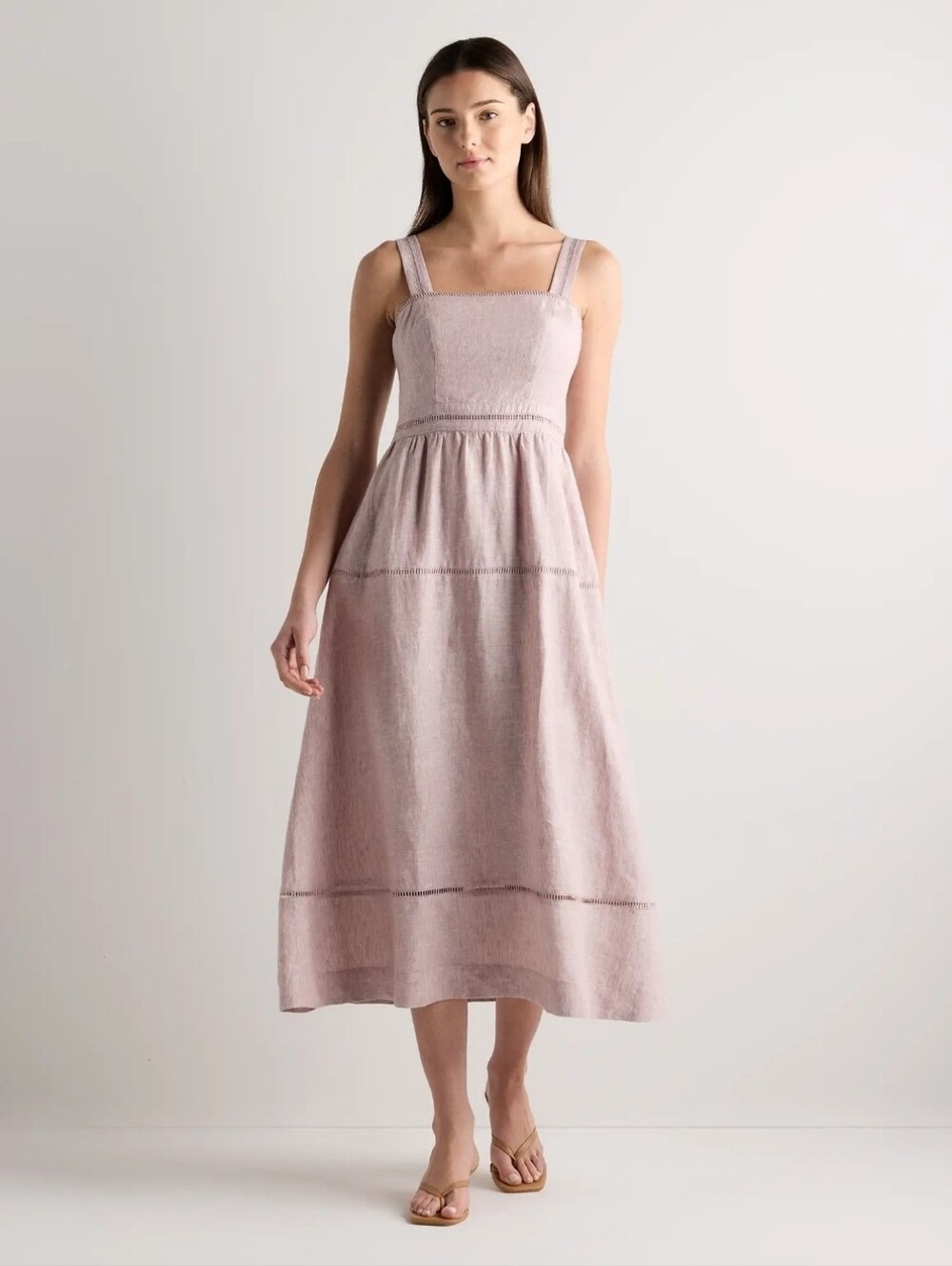 Quince 100% European Linen Ladder Stitch Midi Dress size Large